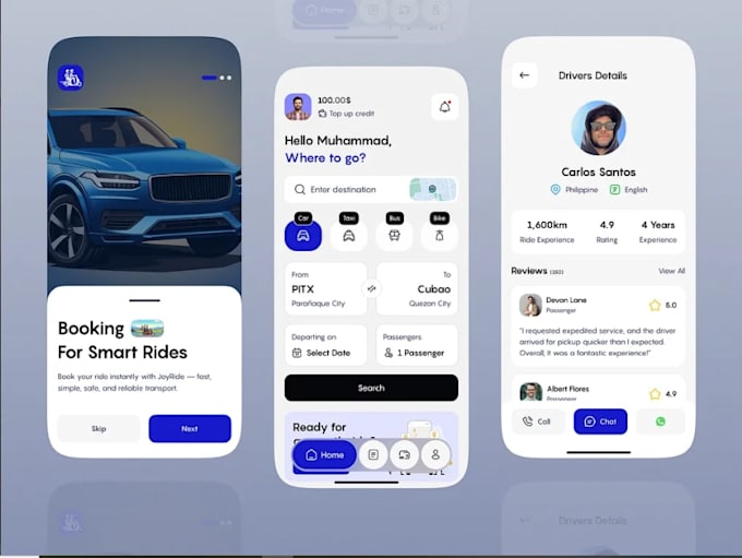 develop a full featured taxi booking app, rideshare app, uber app, lyft, or bolt