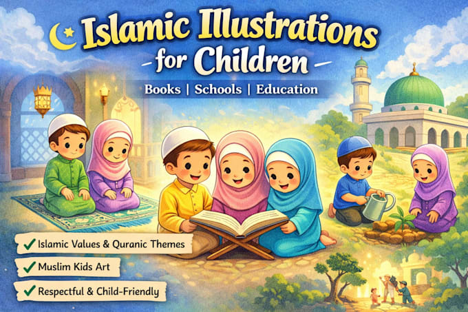 create beautiful islamic and quran illustrations for children