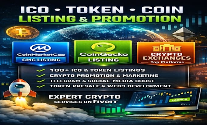 ico token coin listing, crypto promotion on cmc , coingecko
