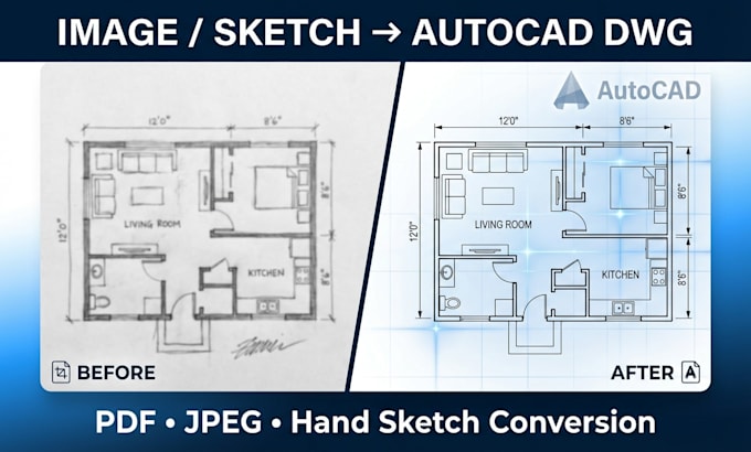Convert your image, pdf, or sketch drawing to autocad dwg dxf format ...