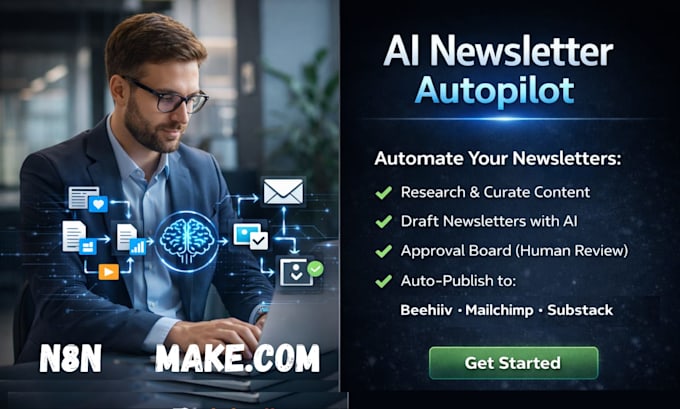 setup ai automated mailchimp, beehiiv newsletter system using n8n or make com