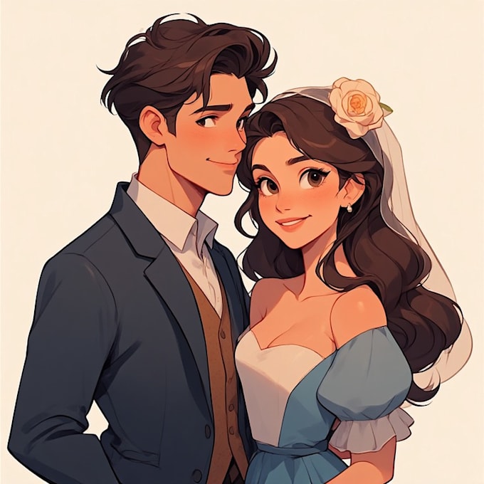 professional disney couple portrait illustration