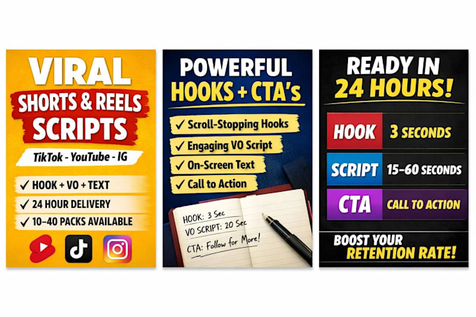 write viral youtube shorts, tiktok, and reels scripts with hooks and ctas