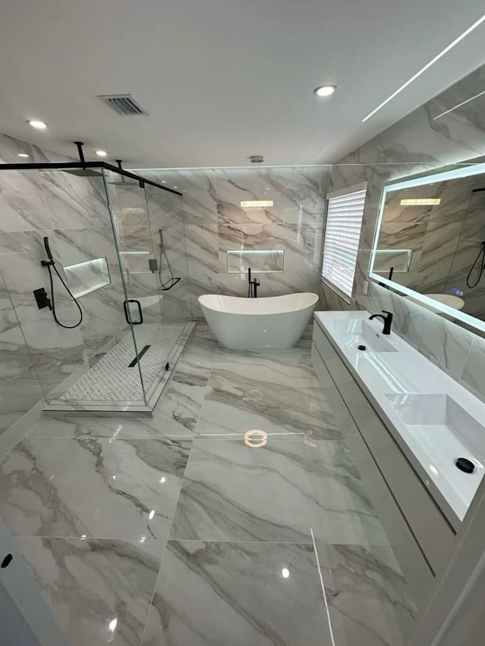 Do 3d interior bathroom design, modern luxury bathroom rendering by ...