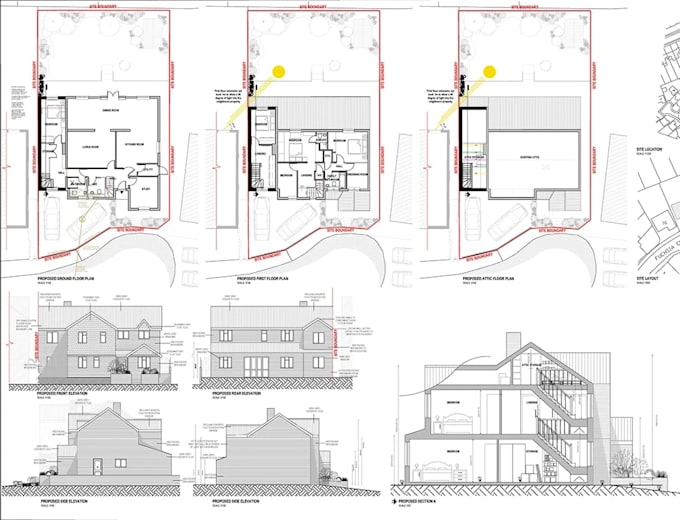 do city permit house plans, adu, garage, deck, patio, site plan, vicinity