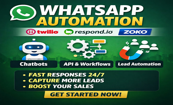 setup twillo, respond io, zoko sms or whatsapp automation