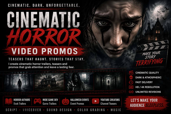 create cinematic horror video promos and dark visuals