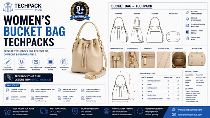 create professional bag tech packs for production