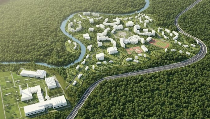 redesign 3d urban master plan, urban building structure, town house development