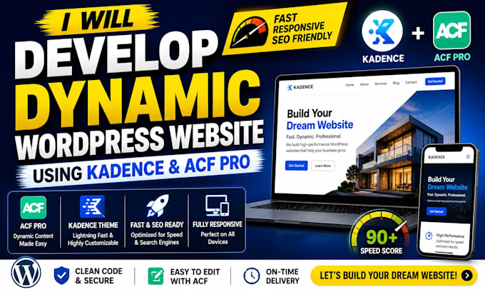 develop a dynamic wordpress website using kadence and acf pro
