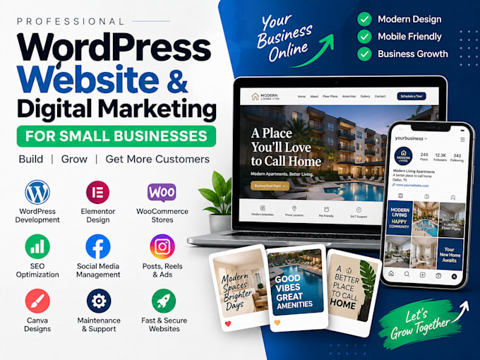 a wordpress website and digital presence for a small business