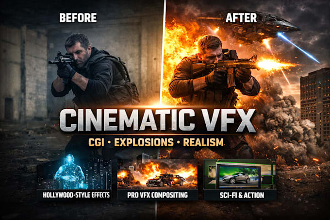 create hollywood style vfx and cgi effects for your video, vfx animation visual