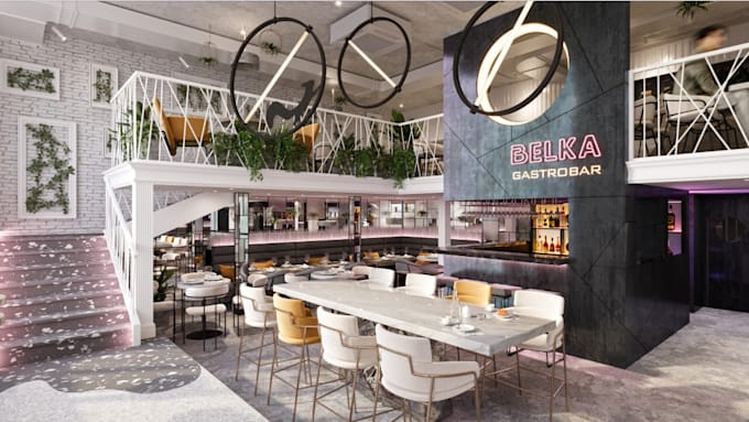 upscale 3d gastrobar design,restaurant interior, cafeterial layout,lounge render