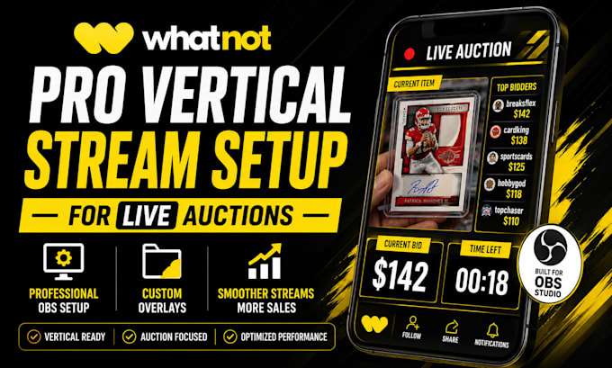 setup whatnot vertical stream overlays for live auctions