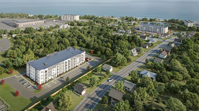 render3d site development,architectural land planning,map out street,aerial view