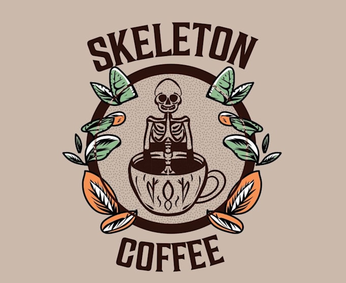 make retro skeleton drinking coffee shop logo