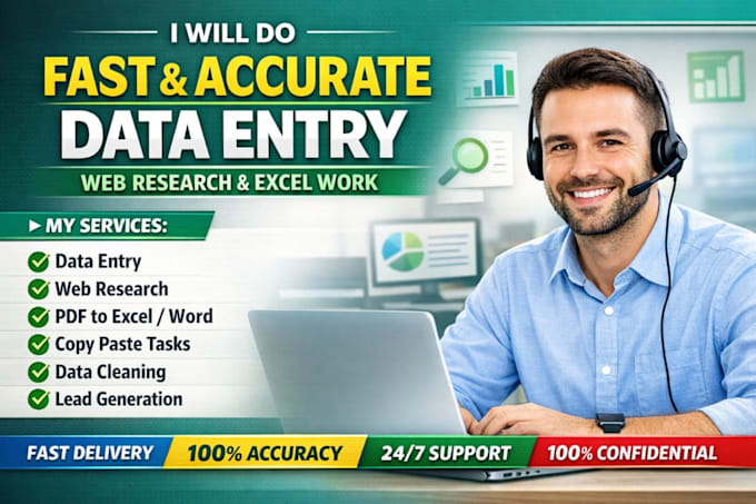 do fast and accurate data entry, web research and excel work