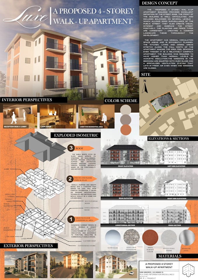 design a clean architectural presentation boards