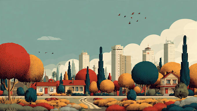 create a landscape and urban vector art illustration