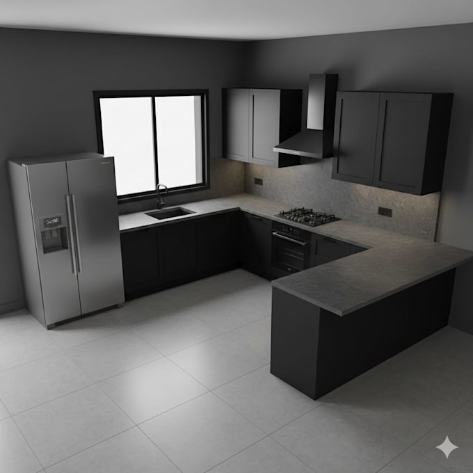 design kitchen and dinning interior in 3d and render