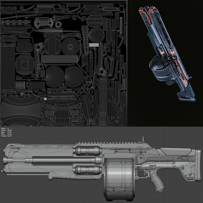 create game ready sci fi weapons 3d models hard surface prop