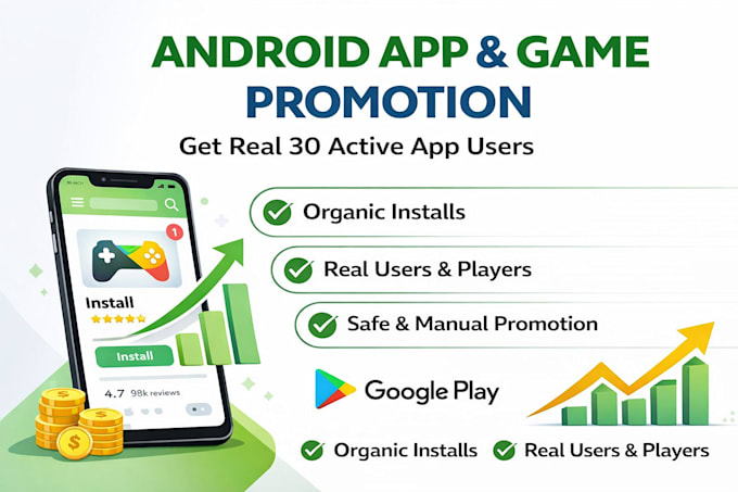 do organic android app promotion, game promotion to real 30 app users, players
