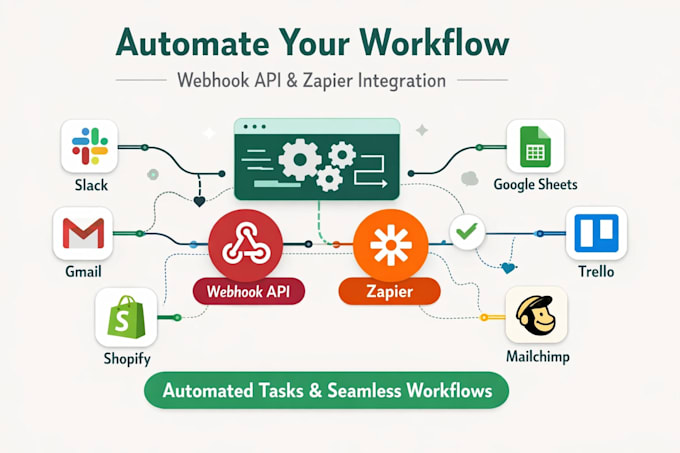 set up zapier automation, webhook API integration and workflows