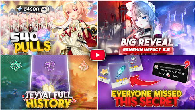 design gacha game thumbnails like genshin, wuthering waves, hsr