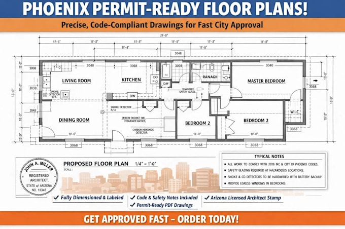 create stamped dimensioned floor plans for phoenix permits
