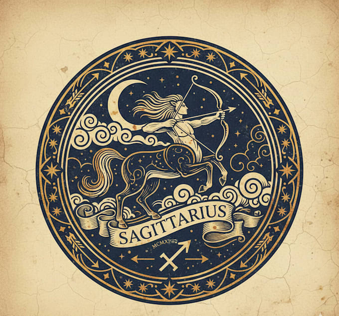 design a unique vintage sagittarius zodiac logo