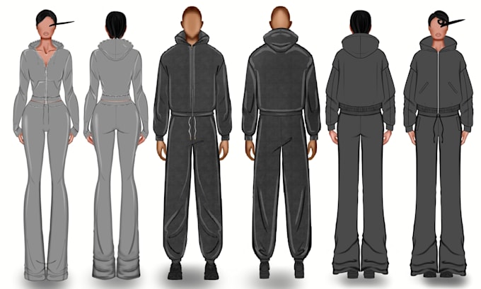 illustrate sweatsuits , tracksuits, hoodies, sweat pants