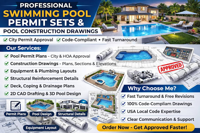 do swimming pool permit sets and pool construction drawings california