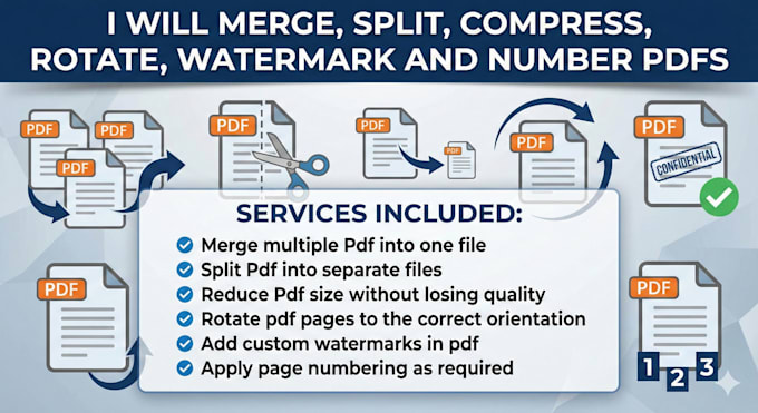 merge, split, compress, rotate, watermark and page number to pdfs