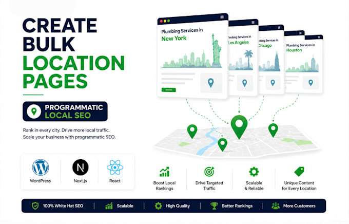 create bulk location pages, programmatic local SEO, wordpress, nextjs, react