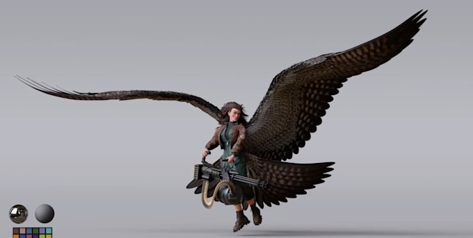 custom 3d hybrid human,fantasy creature character,unity model,feather grooming