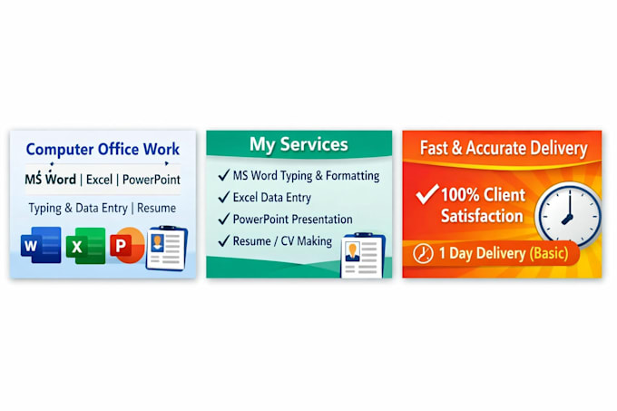 do ms word, excel, data entry, typing and resume work