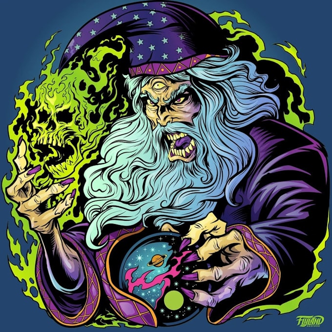 do custom psychedelic illustrations, logo, t shirts