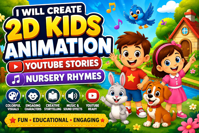 create 2d kids animation, youtube stories and nursery rhymes