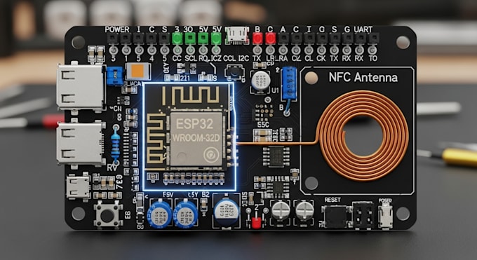 design and develop esp32 nfc pcb for credit card vending machine payments