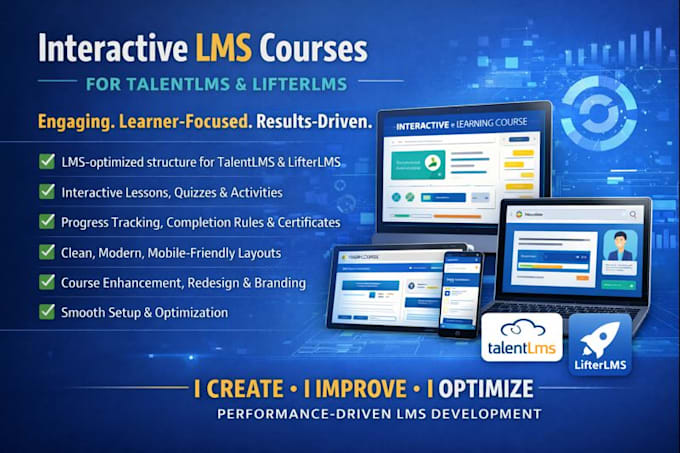 create or improve course into interactive lms courses for talentlms, lifterlms