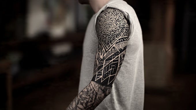 create sleeve tattoo design in geometric style