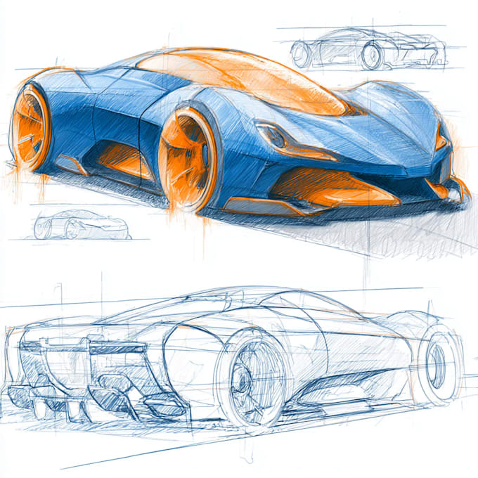 design a car from sketches into 3d modelling