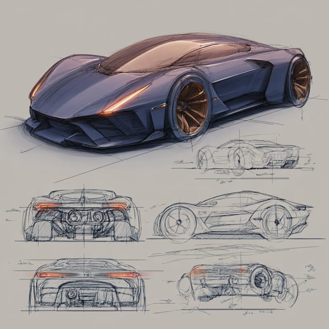 sketch a car or vehicle design concept using digital drawing