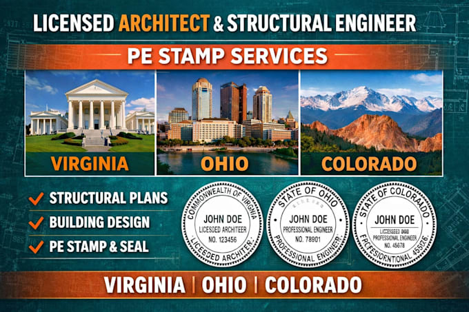 License architect structural engineering drawing pe stamp virginia ohio ...