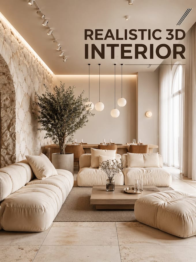 design a modern living room with realistic 3d rendering