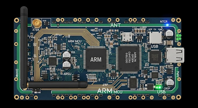 design multilayer pcb antenna, arm, microcontroller and usb electronics