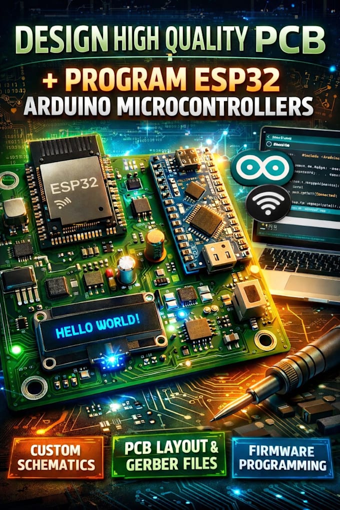 design high quality pcb and program esp32 arduino microcontrollers