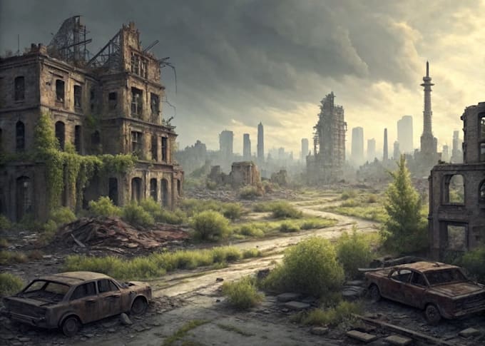 draw detailed post apocalyptic scene for games