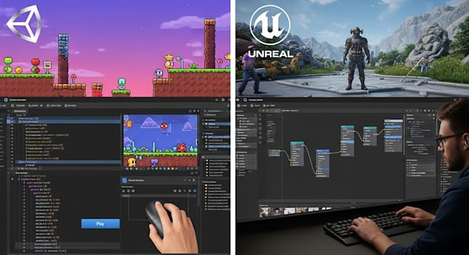 develop 2d and 3d game in unity and unreal engine