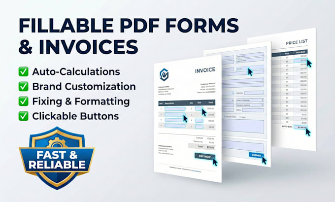 design editable fillable PDF forms, invoice, price list, billing book, credit